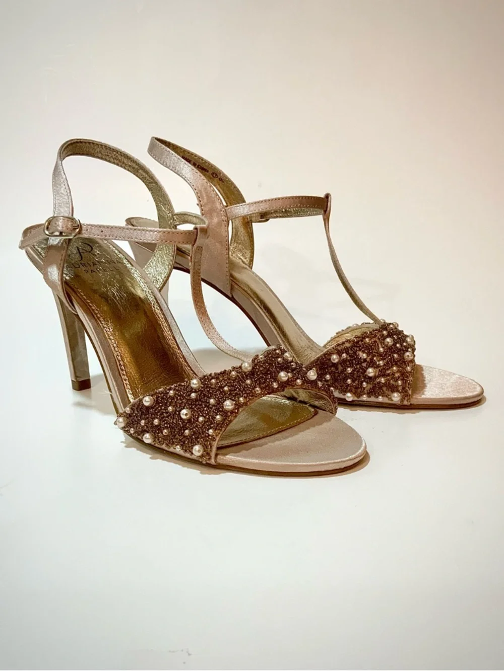 Adrianna Papell Beaded T-Strap Heels in Rose Gold - Picture 5 of 15